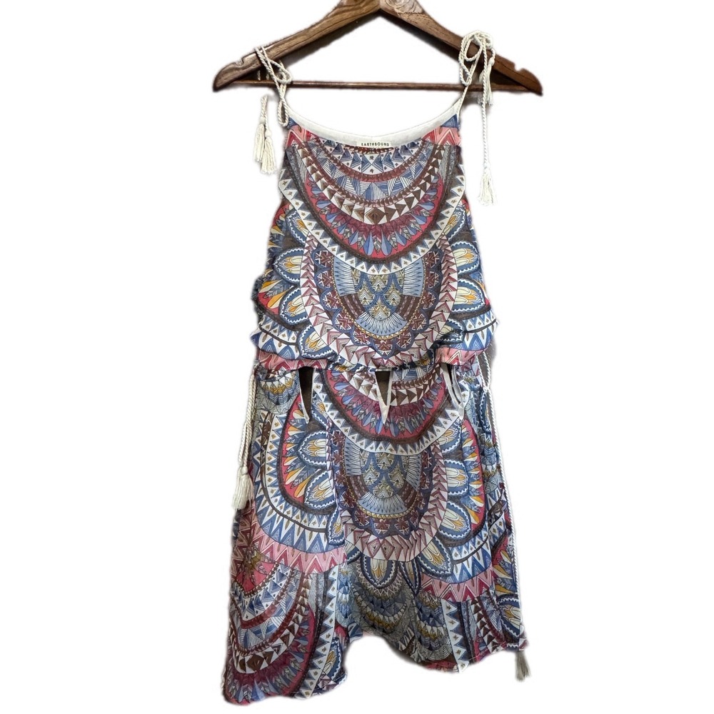 Earthbound Trading Co‎ Romper Women L Multicolor Excellent Boho Mandala Cutout